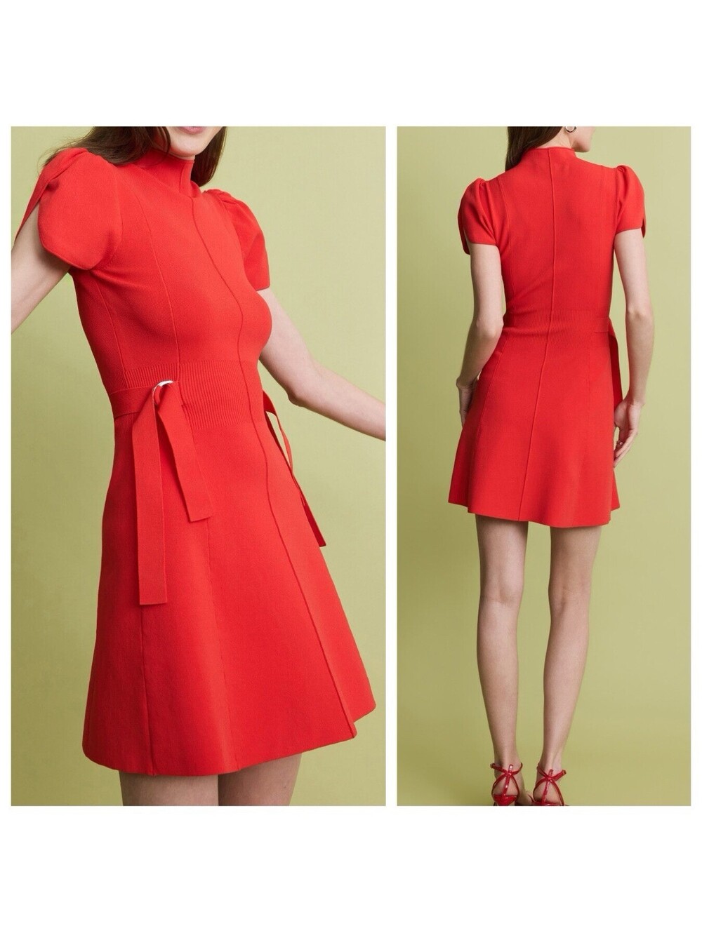 $650 3.1 Phillip Lim Women's Compact Rib Tulip Sleeve Dress in Orange LRG